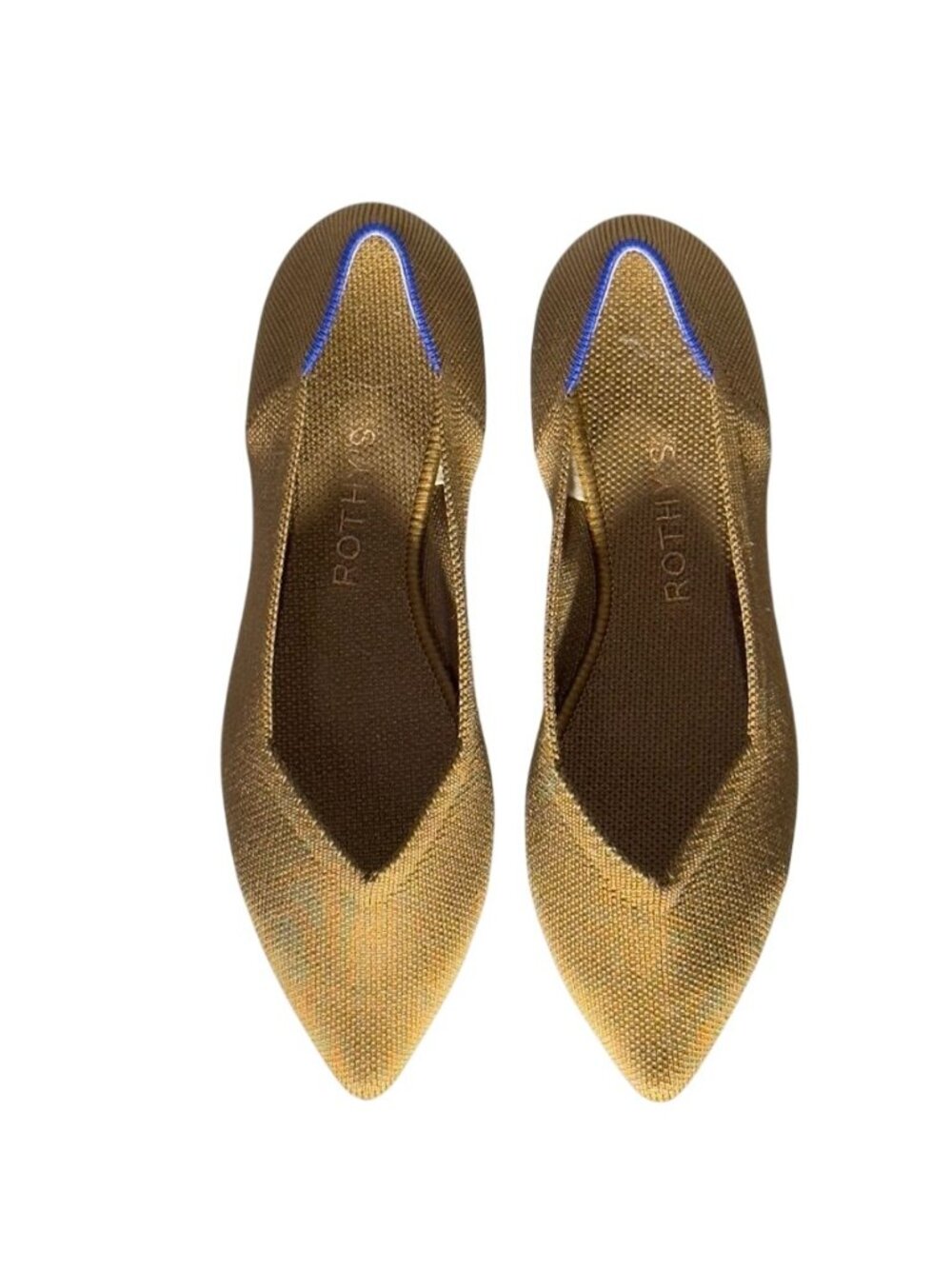 ROTHY'S Womens Pointed-Toe Flats Recycled Knit Bronze/Brown Blue Trim Size 7 - Picture 3 of 11
